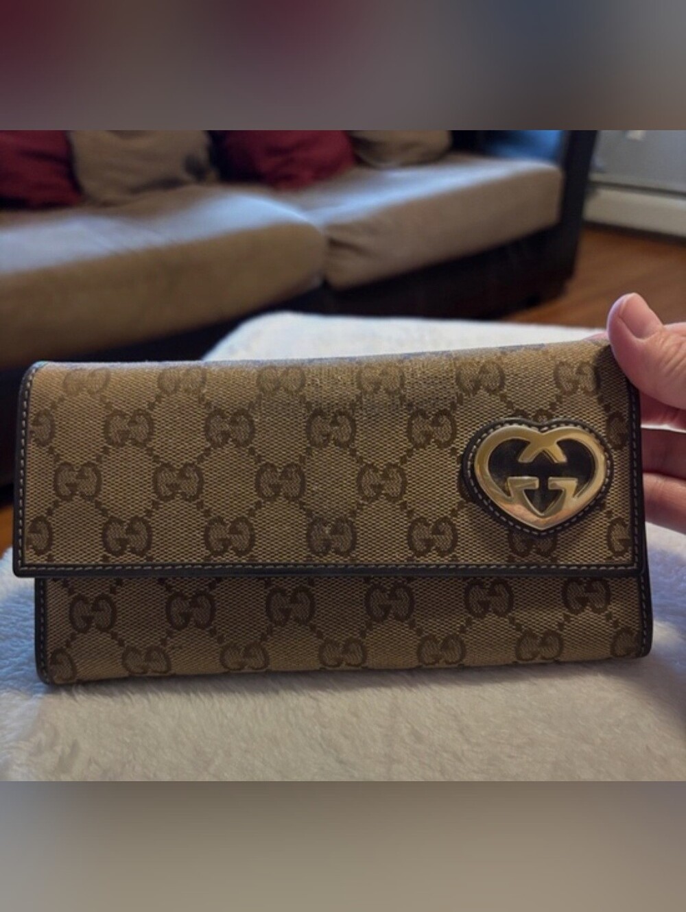 Gucci Brown Monogram Heart Logo Continental Wallet